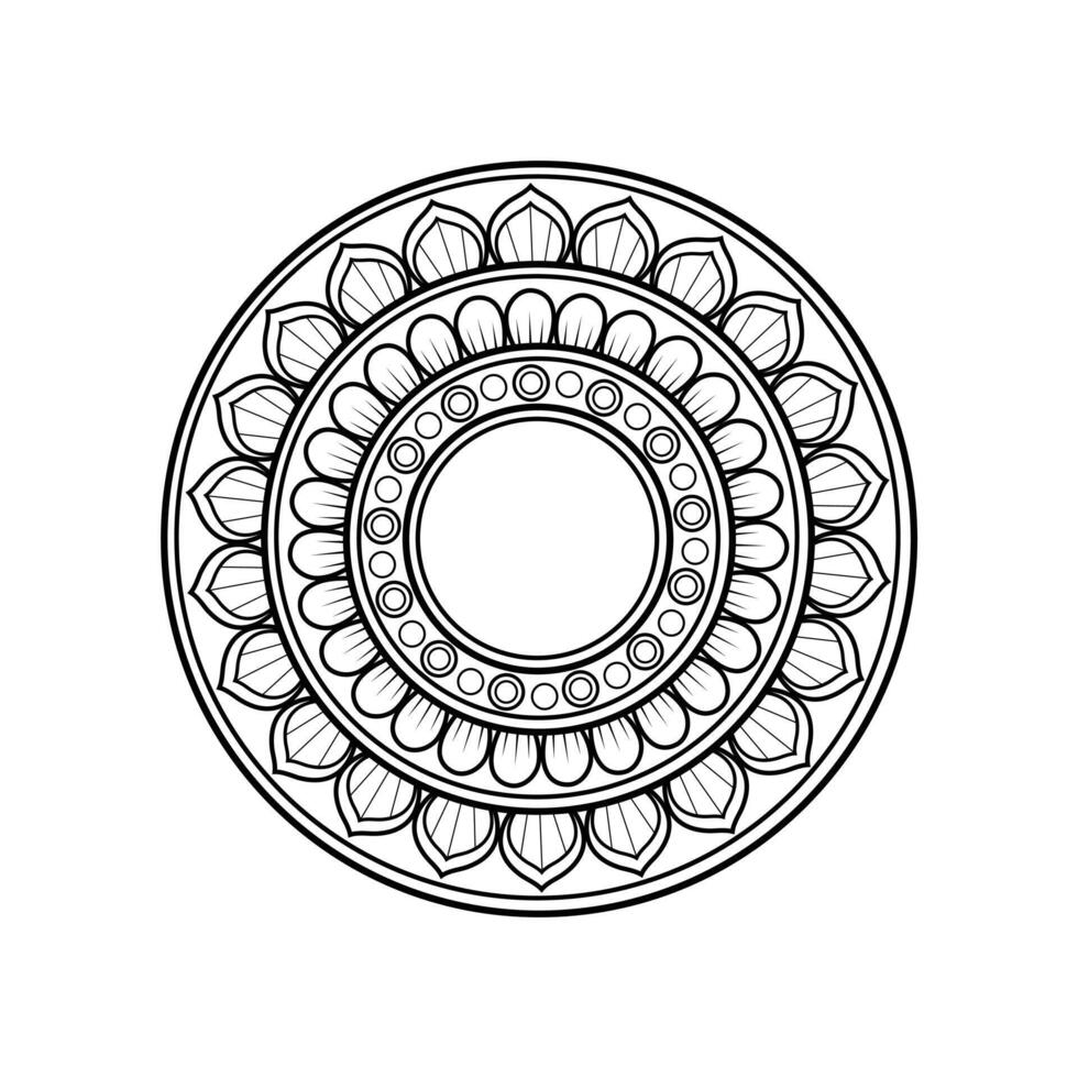 Very Beautiful Symmetrical Mandala Design in Black and White with Intricate Floral and Geometric Details vector