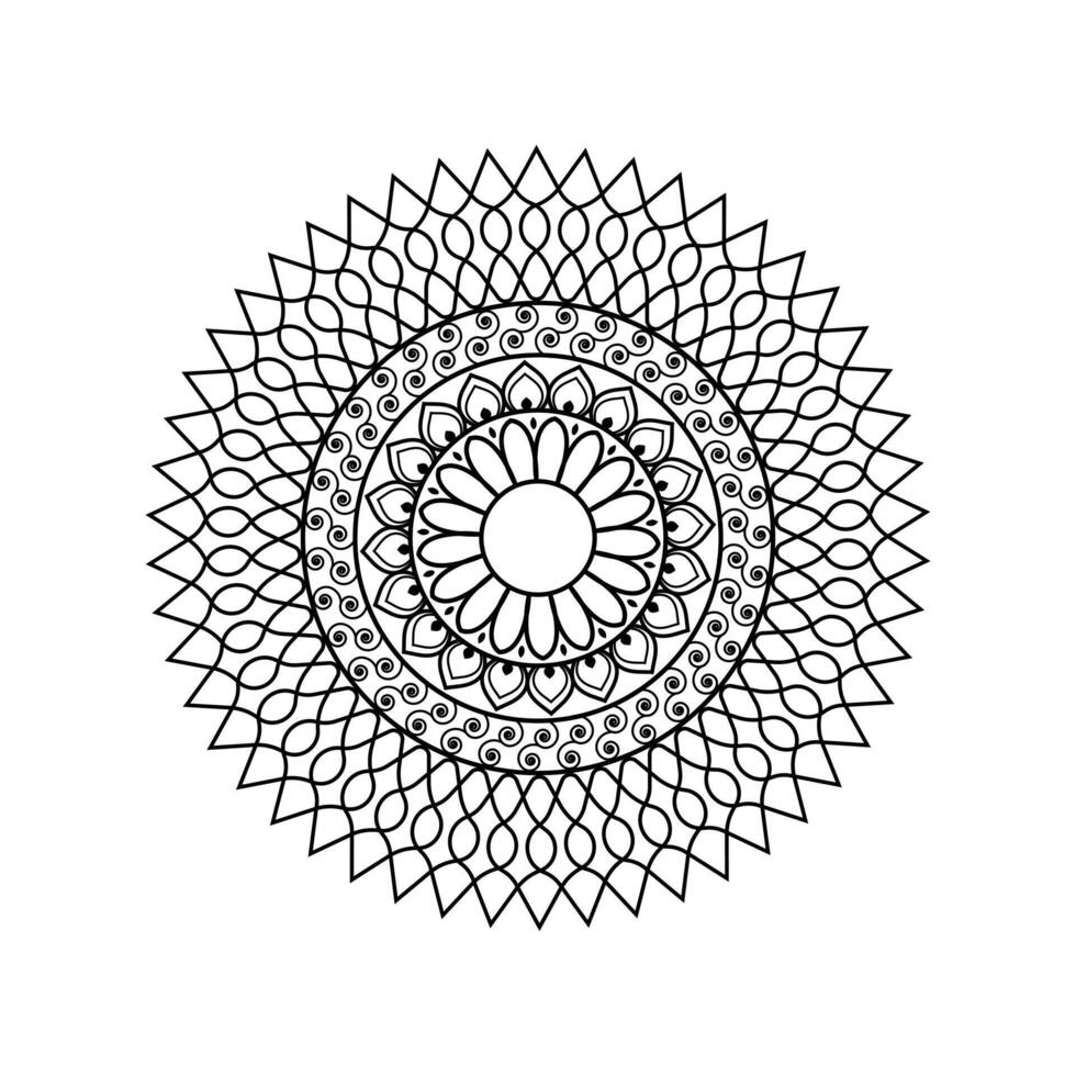 Symmetrical Mandala Design in Black and White with Geometric Shapes and Spiritual Symbols for Tranquil Meditation vector