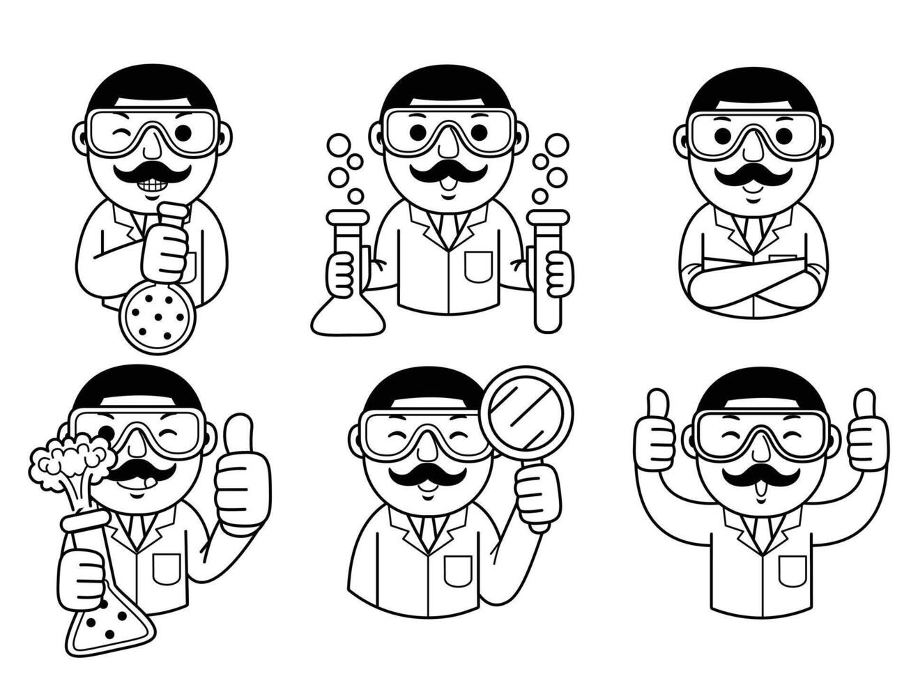 men chemist cartoon character line art vector