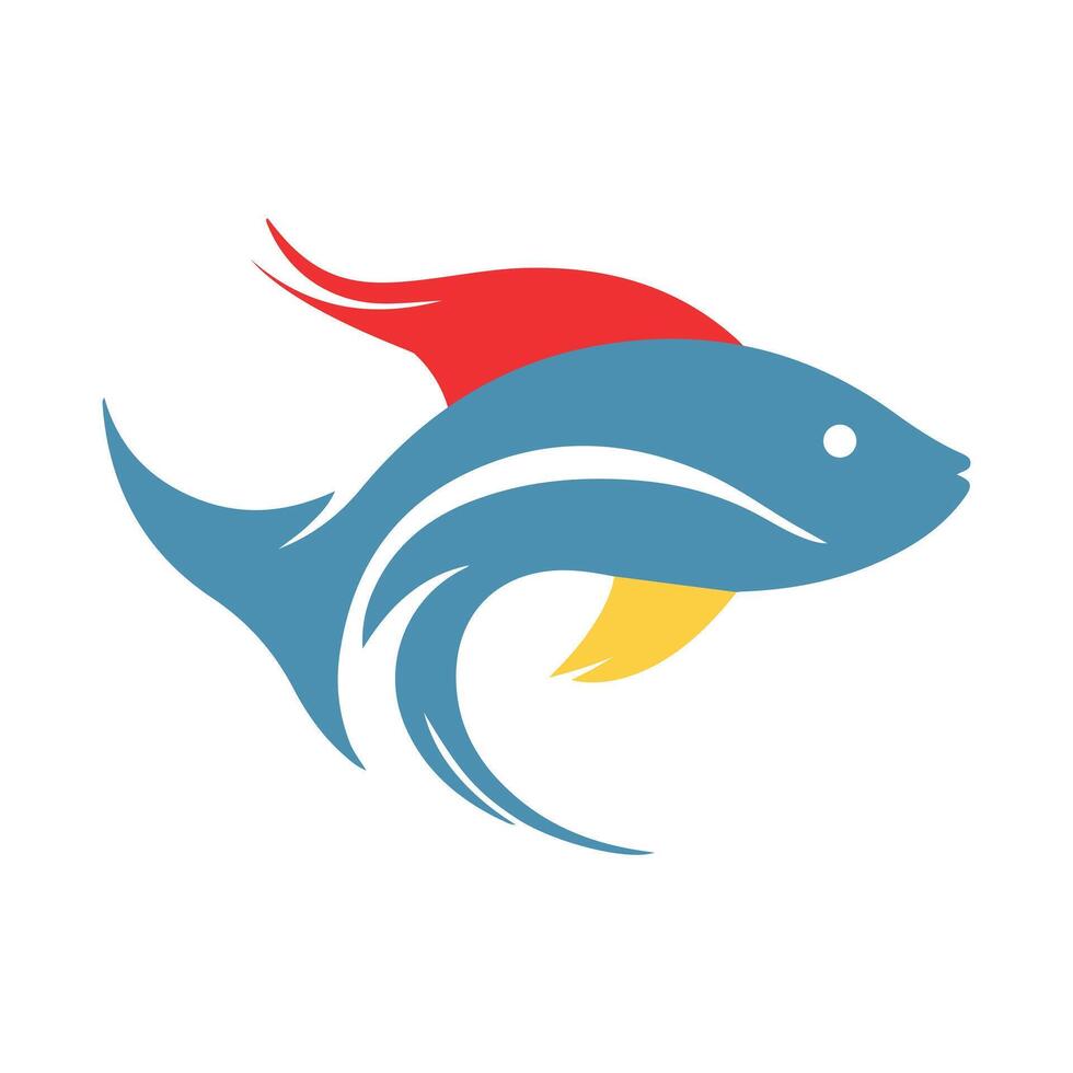 Abstract Stylized Fish with Colorful Fins Icon or Logo Design Template vector