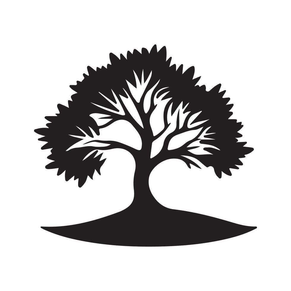Abstract Dark Gray Oak Tree Icon or Logo Design Template vector