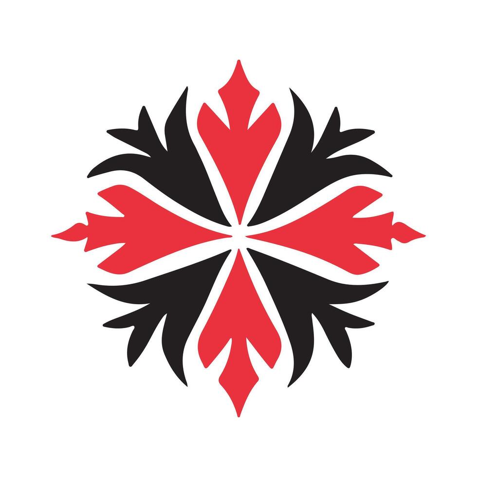 Abstract Red and Black Symmetrical Leaf Pattern Icon or Logo Design Template vector