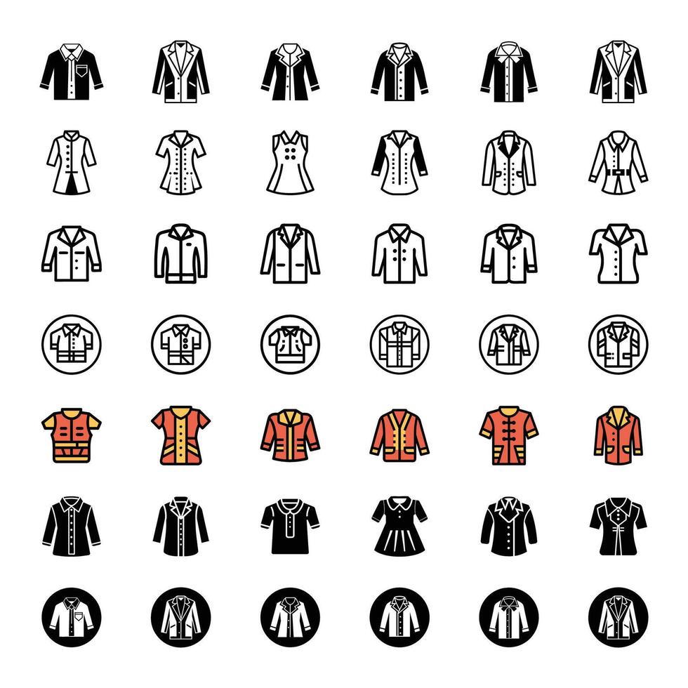 Cloth isolated flat design line art silhouette icon collection vector