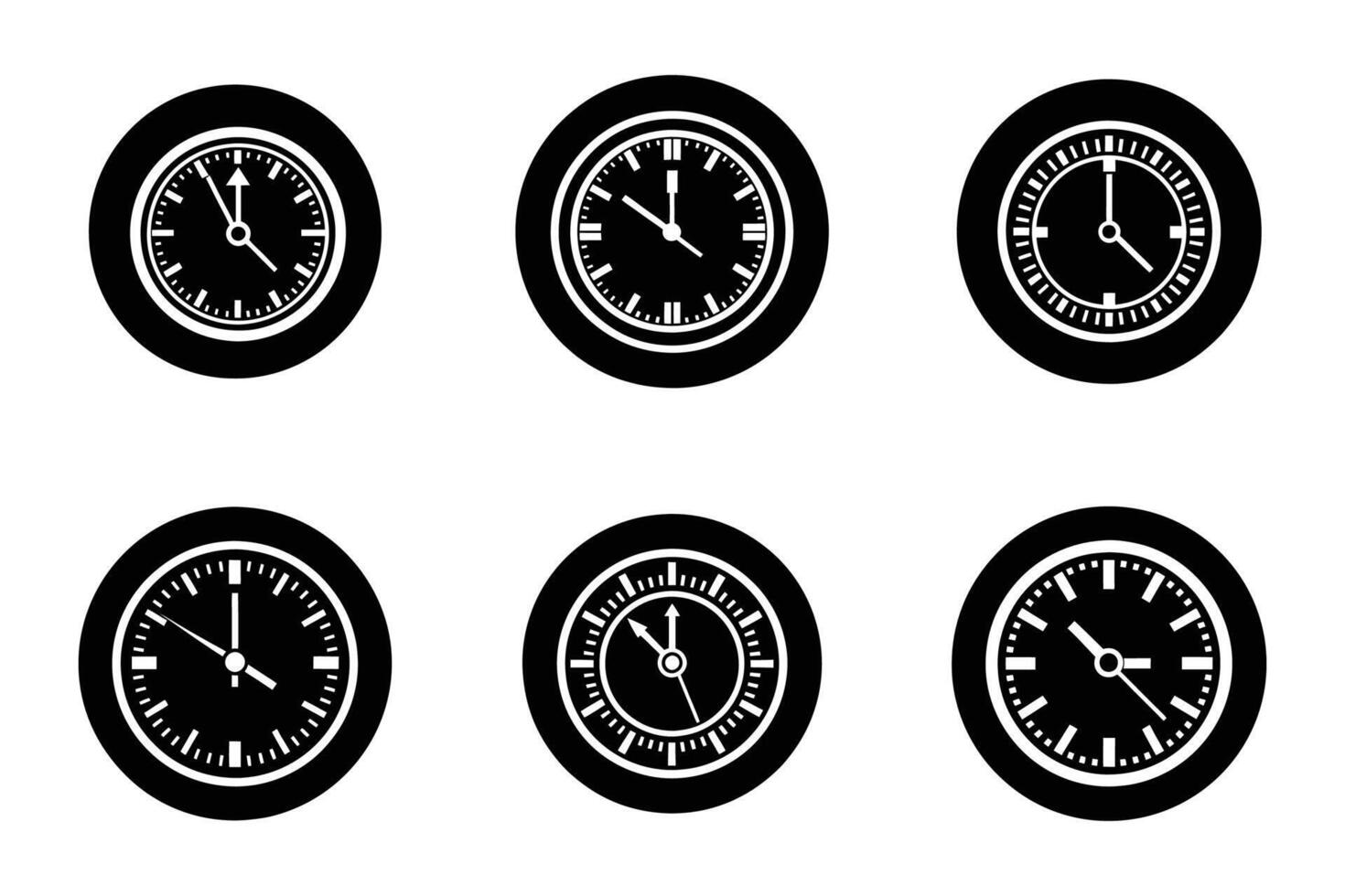 Clock isolated flat style line art silhouette icon set vector