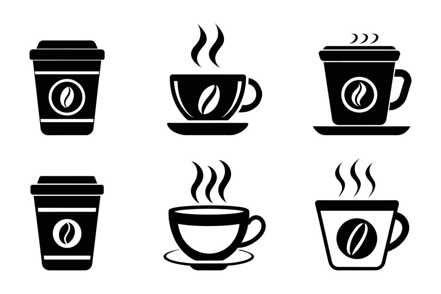 Coffee cup isolated flat style line art silhouette icon set vector