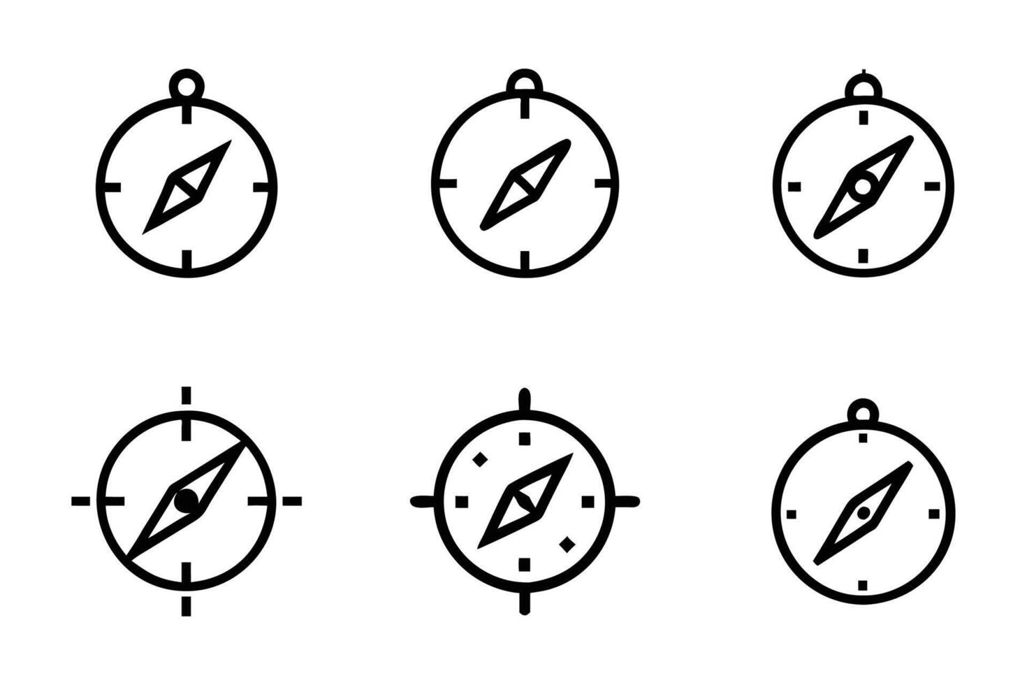 Compass icon set with flat design and line art silhouette vector