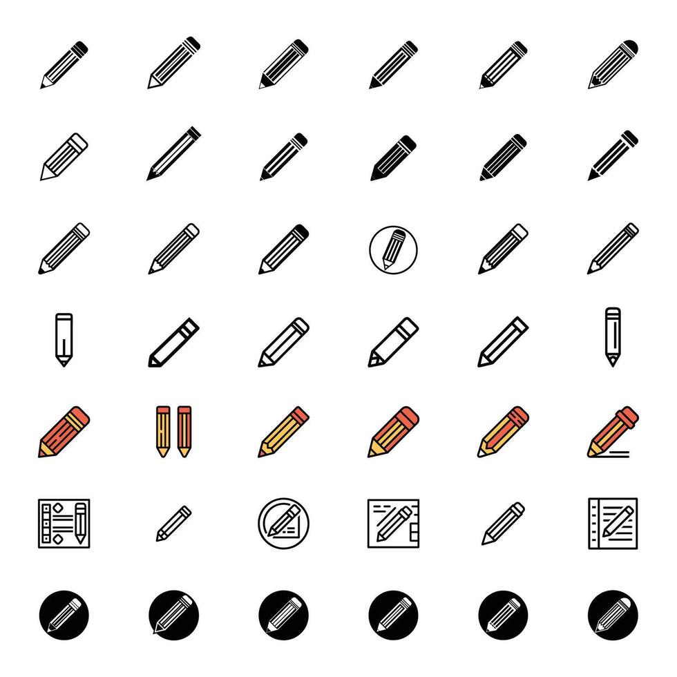 Collection of isolated pencil icons simple illustrations vector