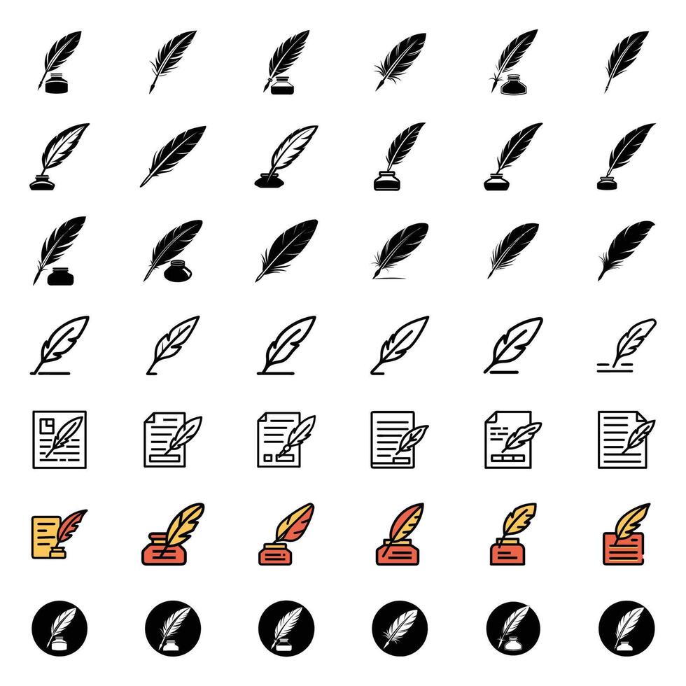Collection of isolated quill pen icons simple illustrations vector