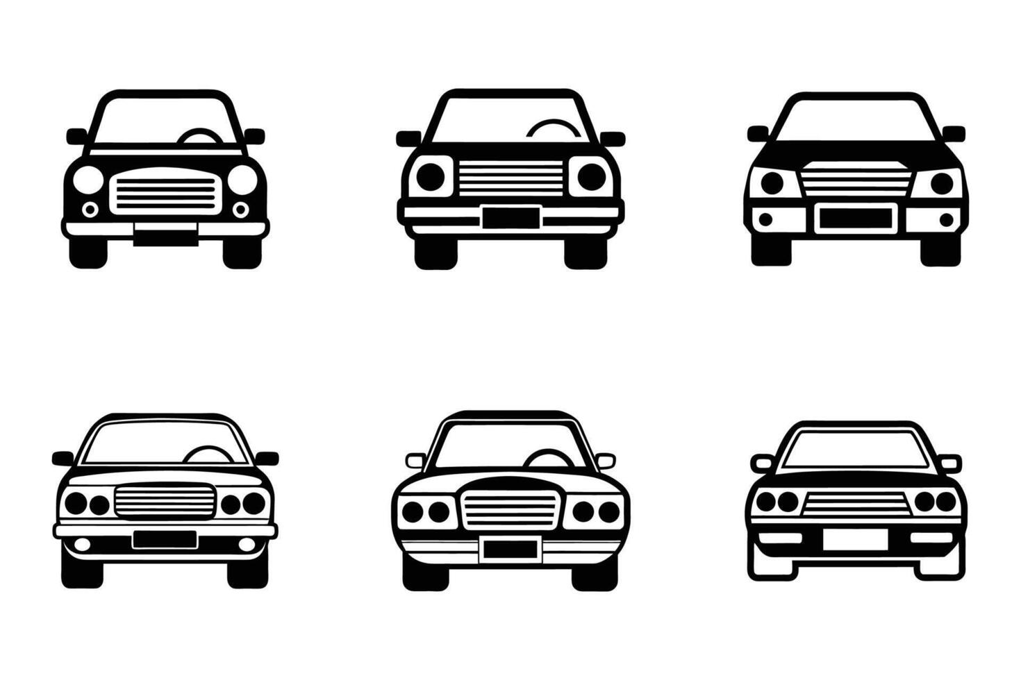 Car icon set with flat design and line art silhouette vector