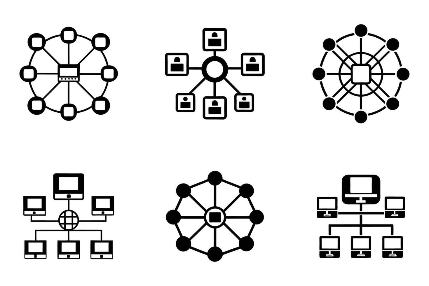 Isolated Network Icons Minimal Line Art Style Set vector