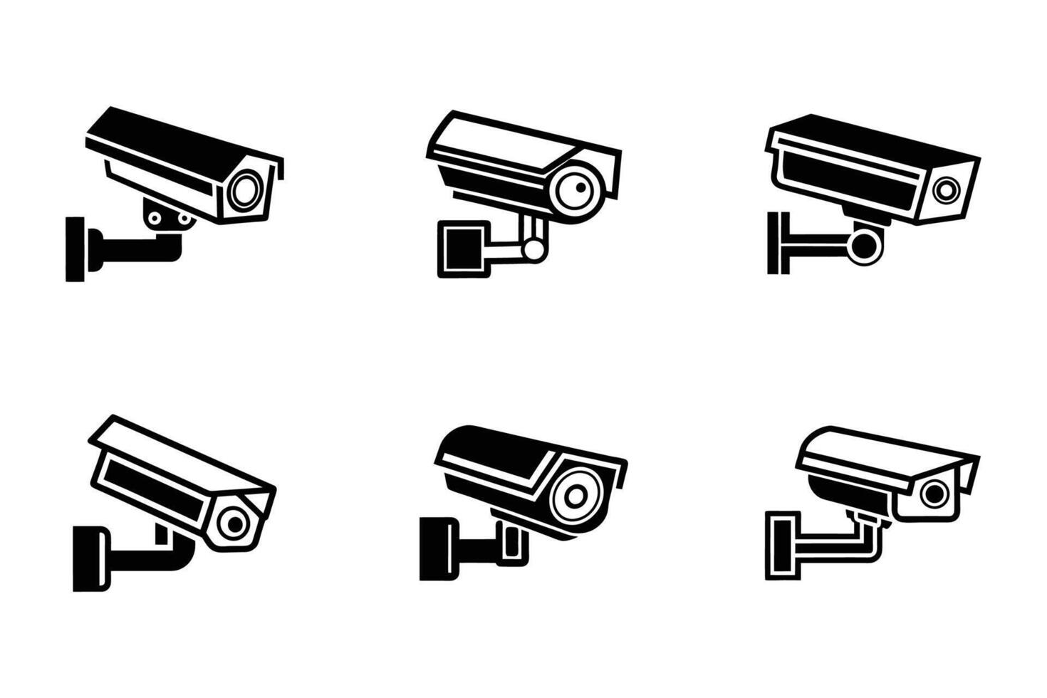 Security camera silhouette icon pack in flat line art style vector