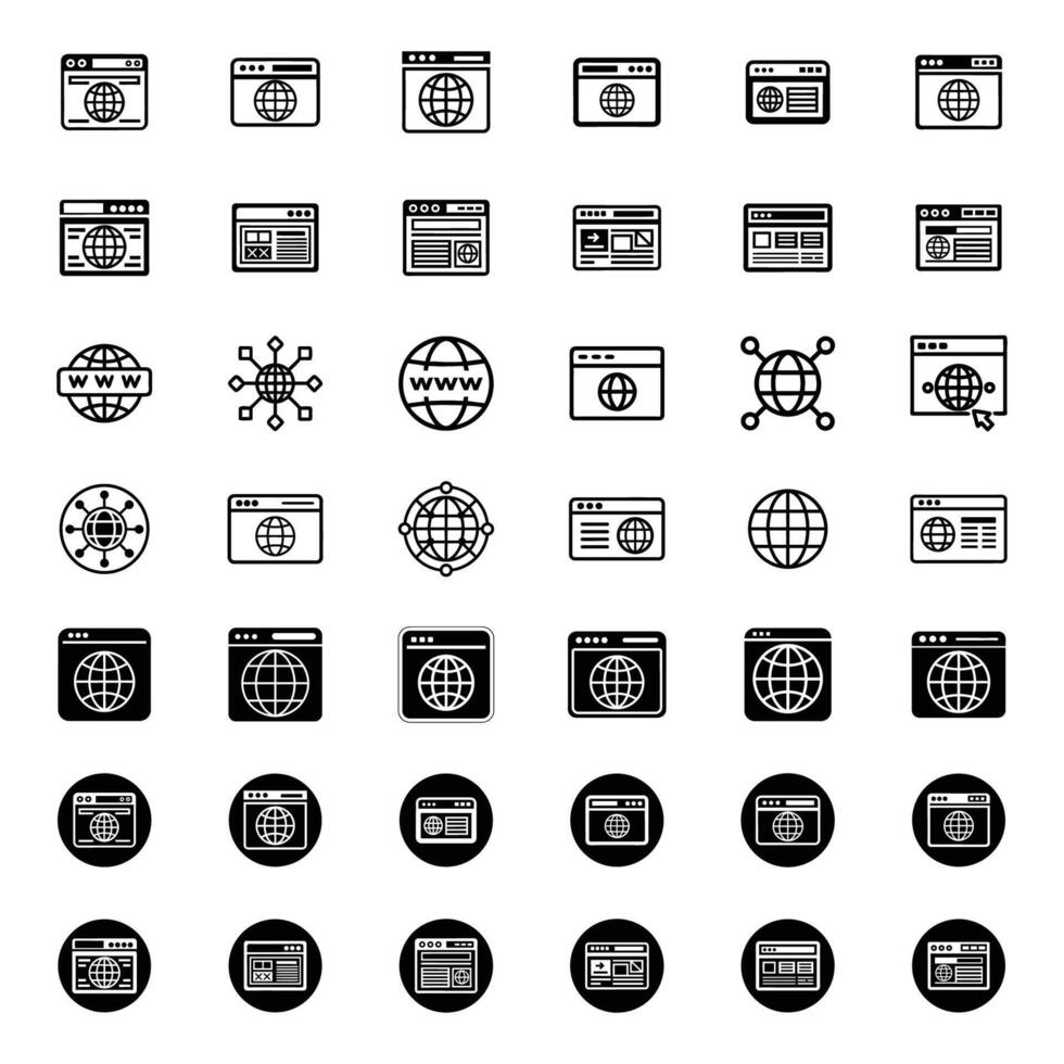 Browser isolated flat design line art silhouette icon collection vector