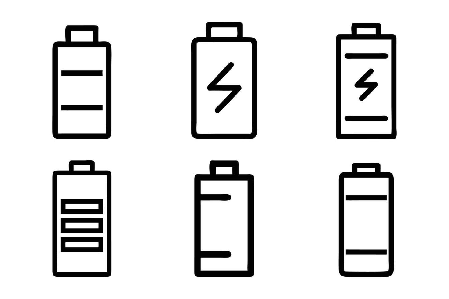 Isolated battery icons minimal line art style set vector