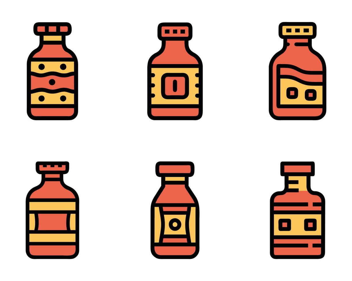Flat design bottle icons isolated line art style vector