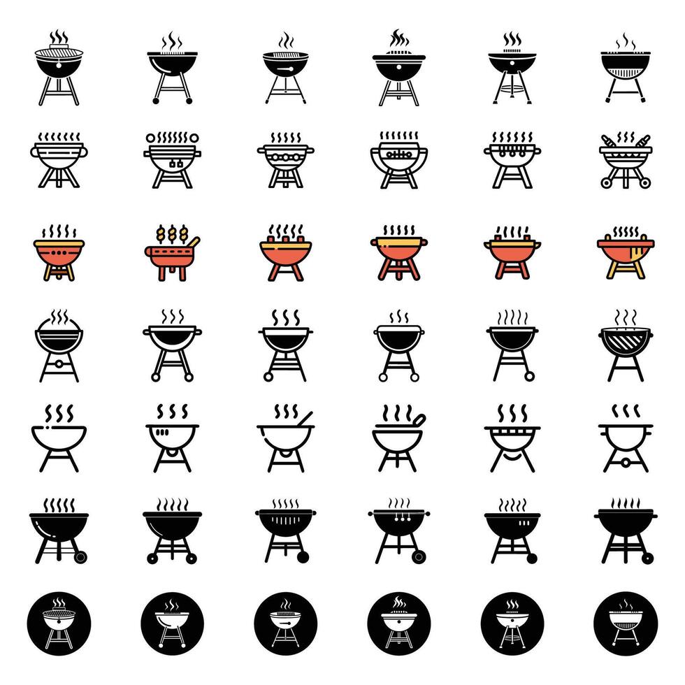 Collection of isolated barbecue icons simple illustrations vector