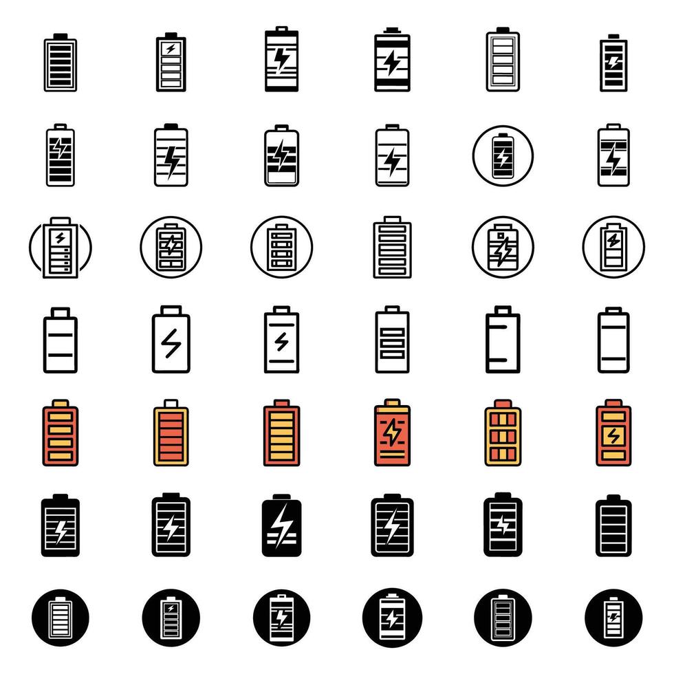 Battery icon set flat line art illustrations vector