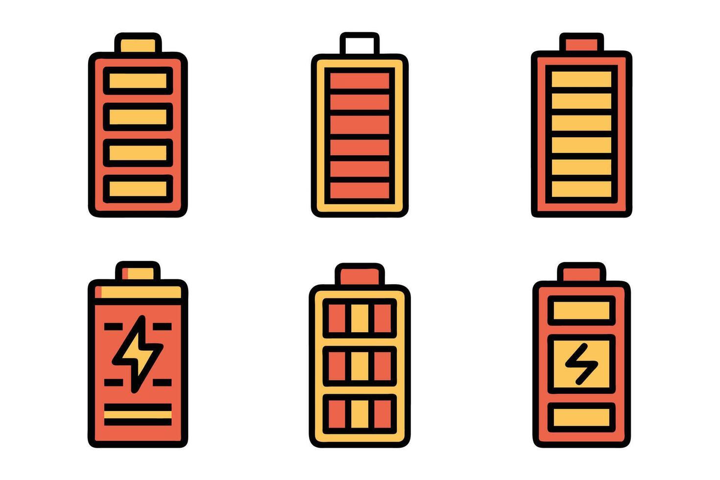 Flat design battery icons isolated line art style vector