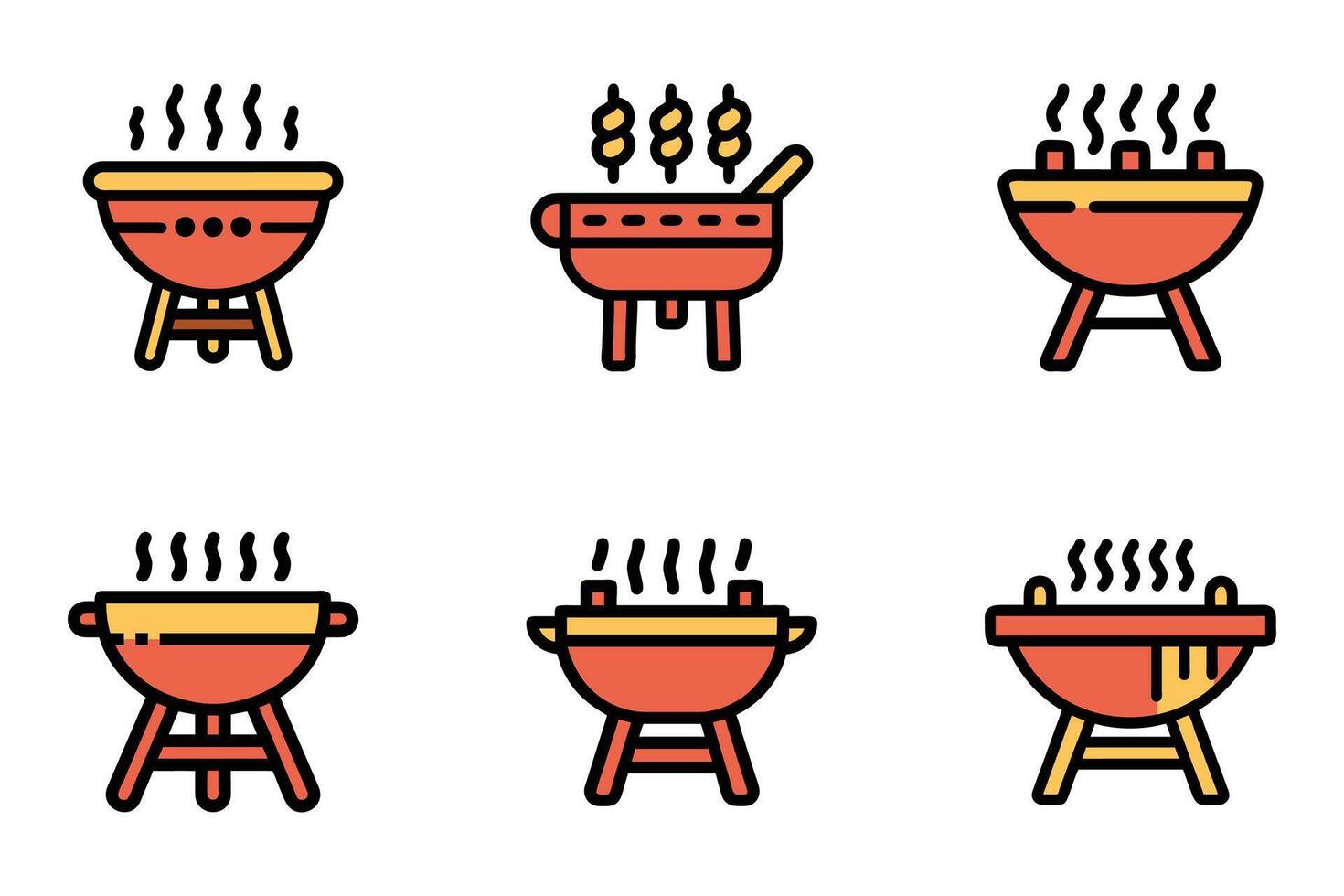 Flat barbecue illustrations isolated icon set vector