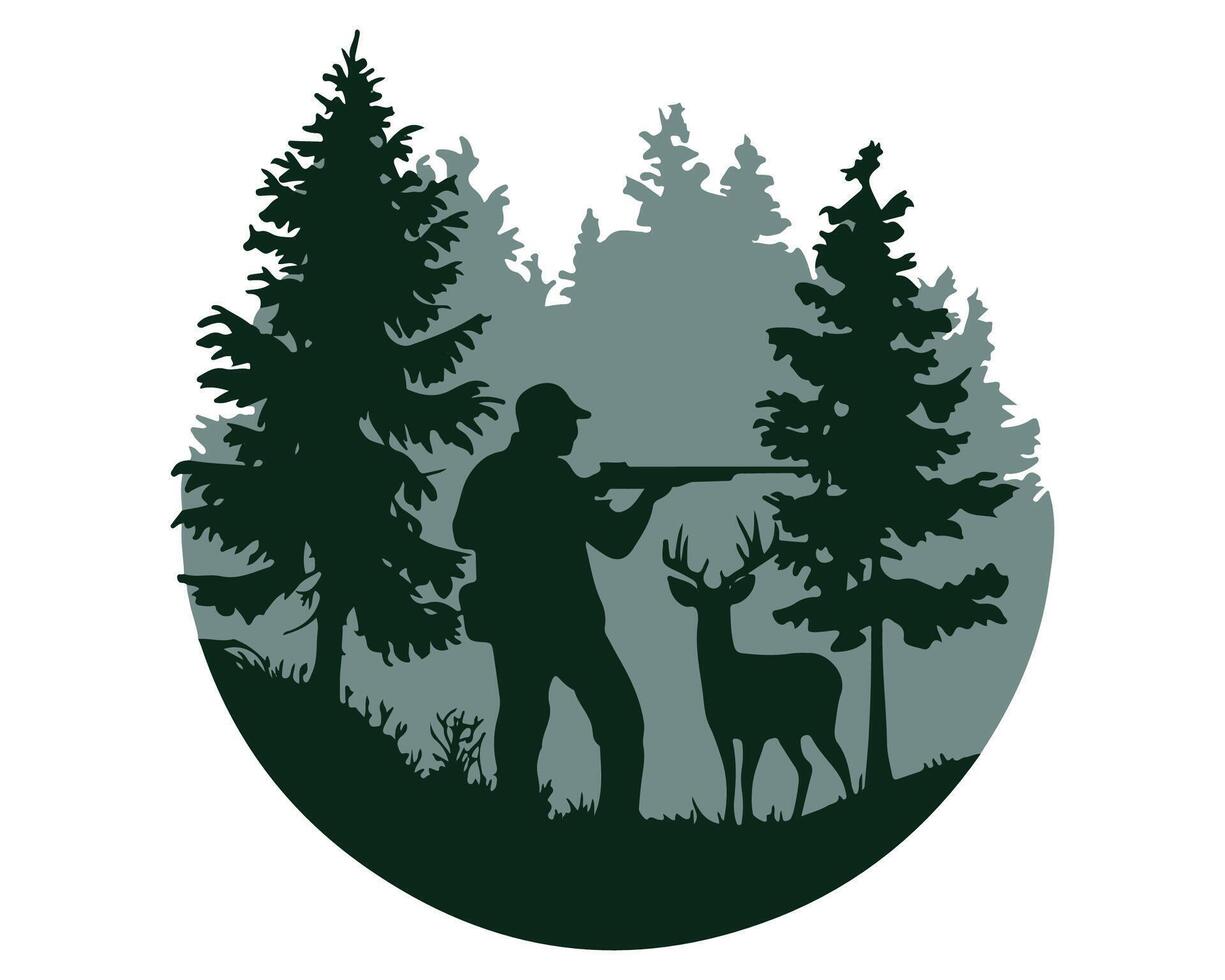 Flat hunter illustrations isolated line art design vector
