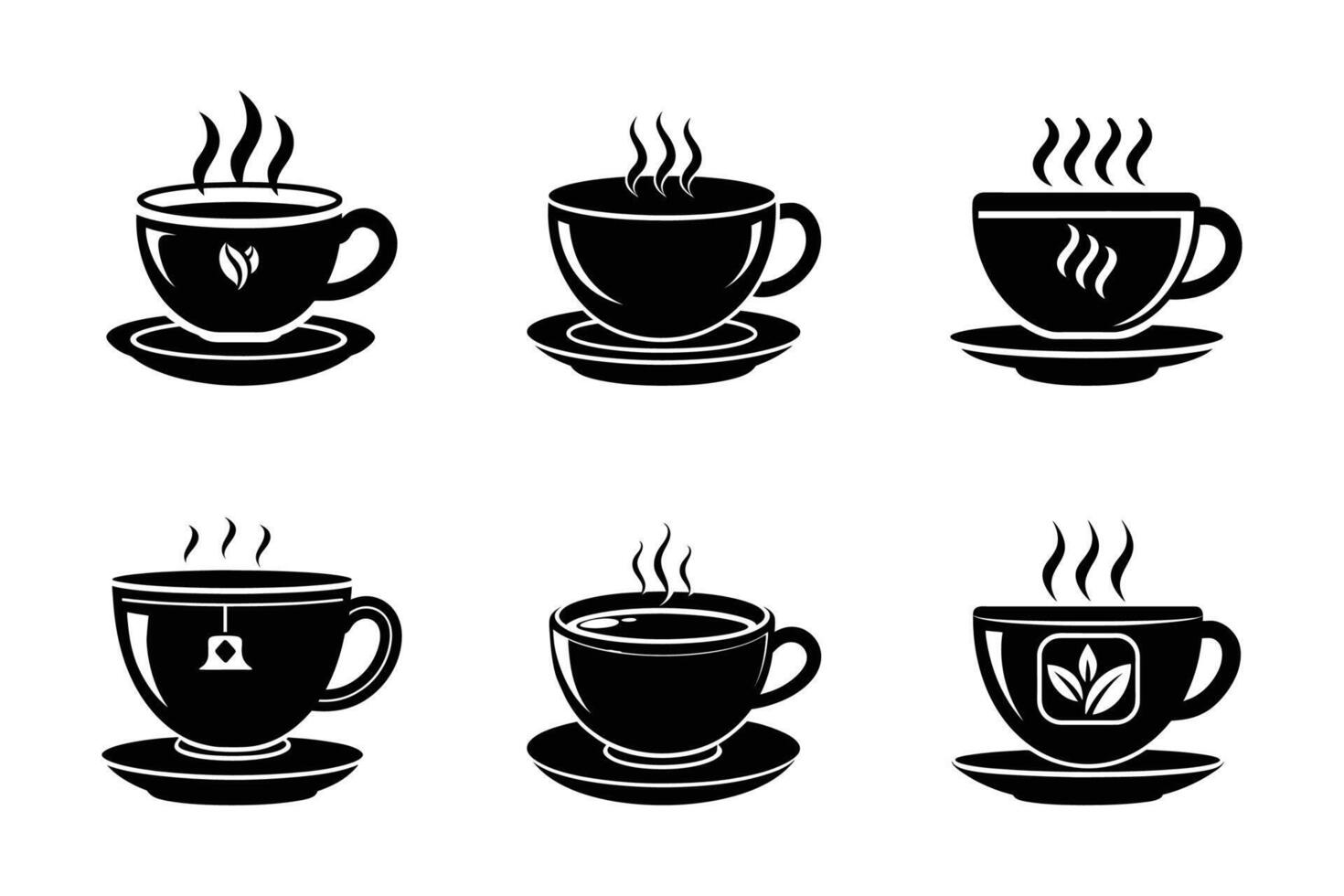 Minimalist tea cup silhouettes isolated icon collection vector