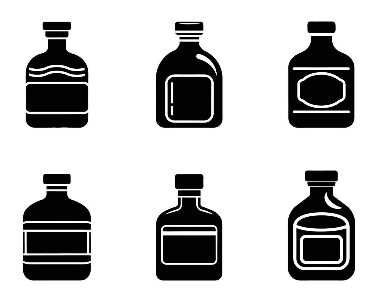 Collection of isolated bottle icons simple silhouette vector