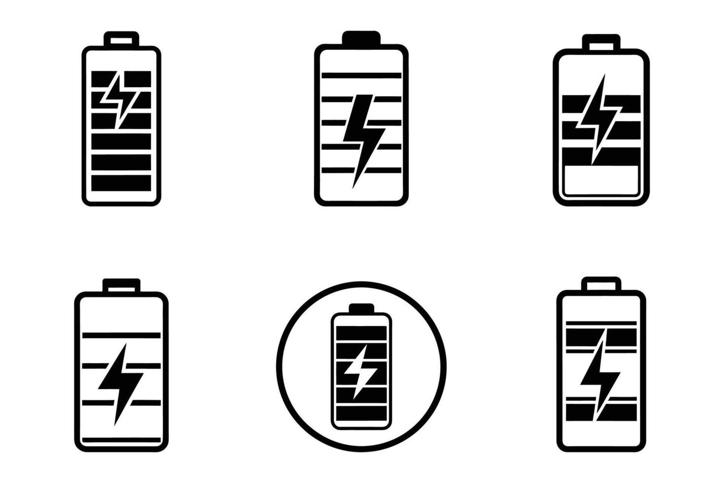 Clean battery icon set flat and minimalistic line art vector