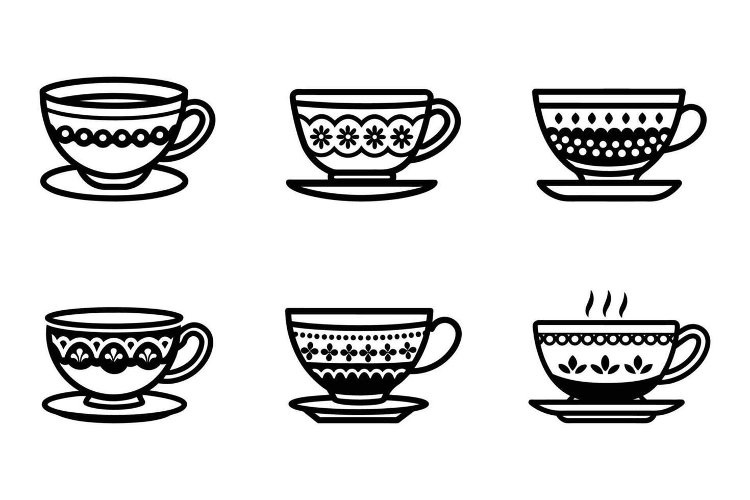 Tea cup silhouette icon pack isolated vector