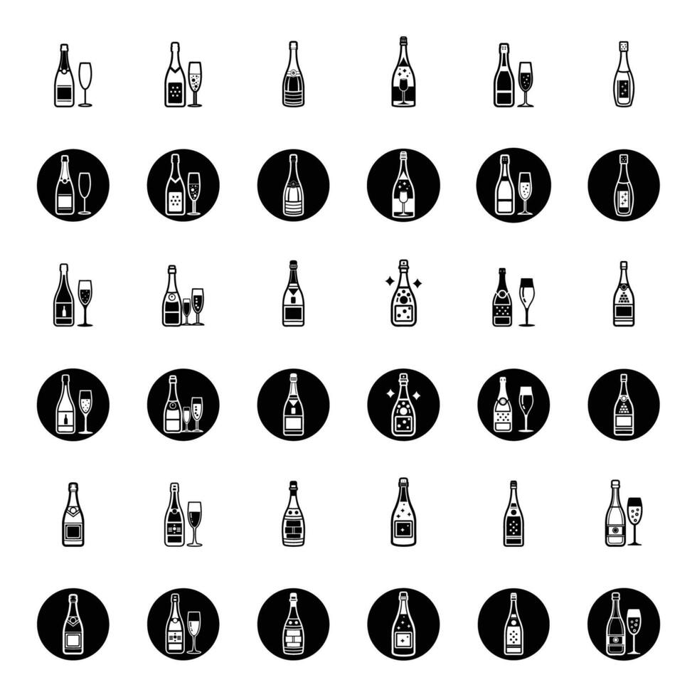 Collection of isolated champagne icons simple illustrations vector