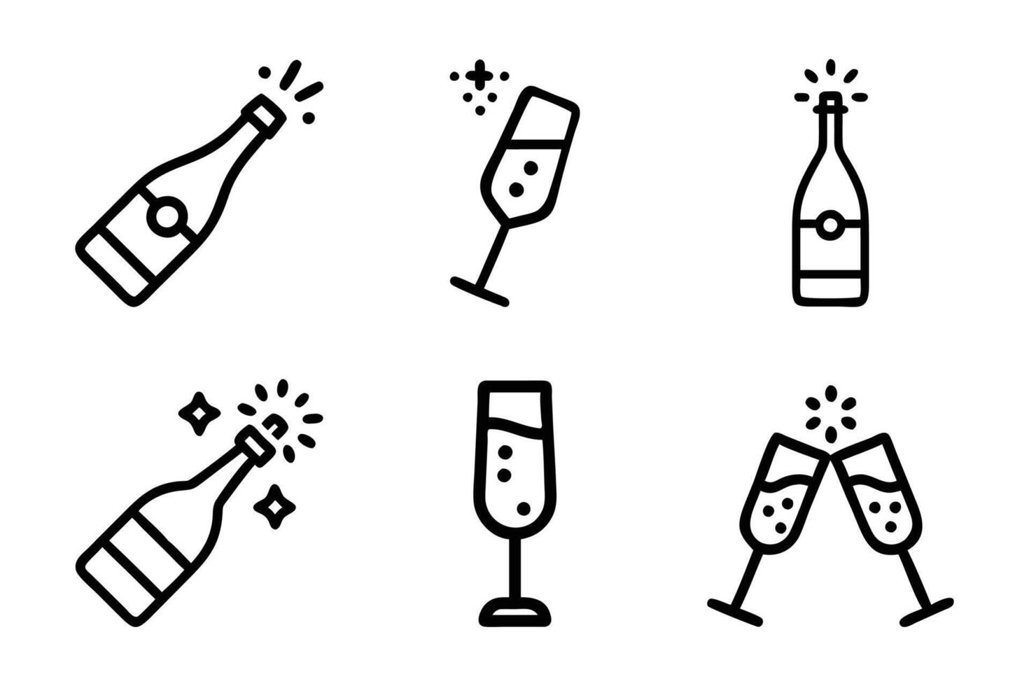 Champagne icon set flat line art illustrations vector