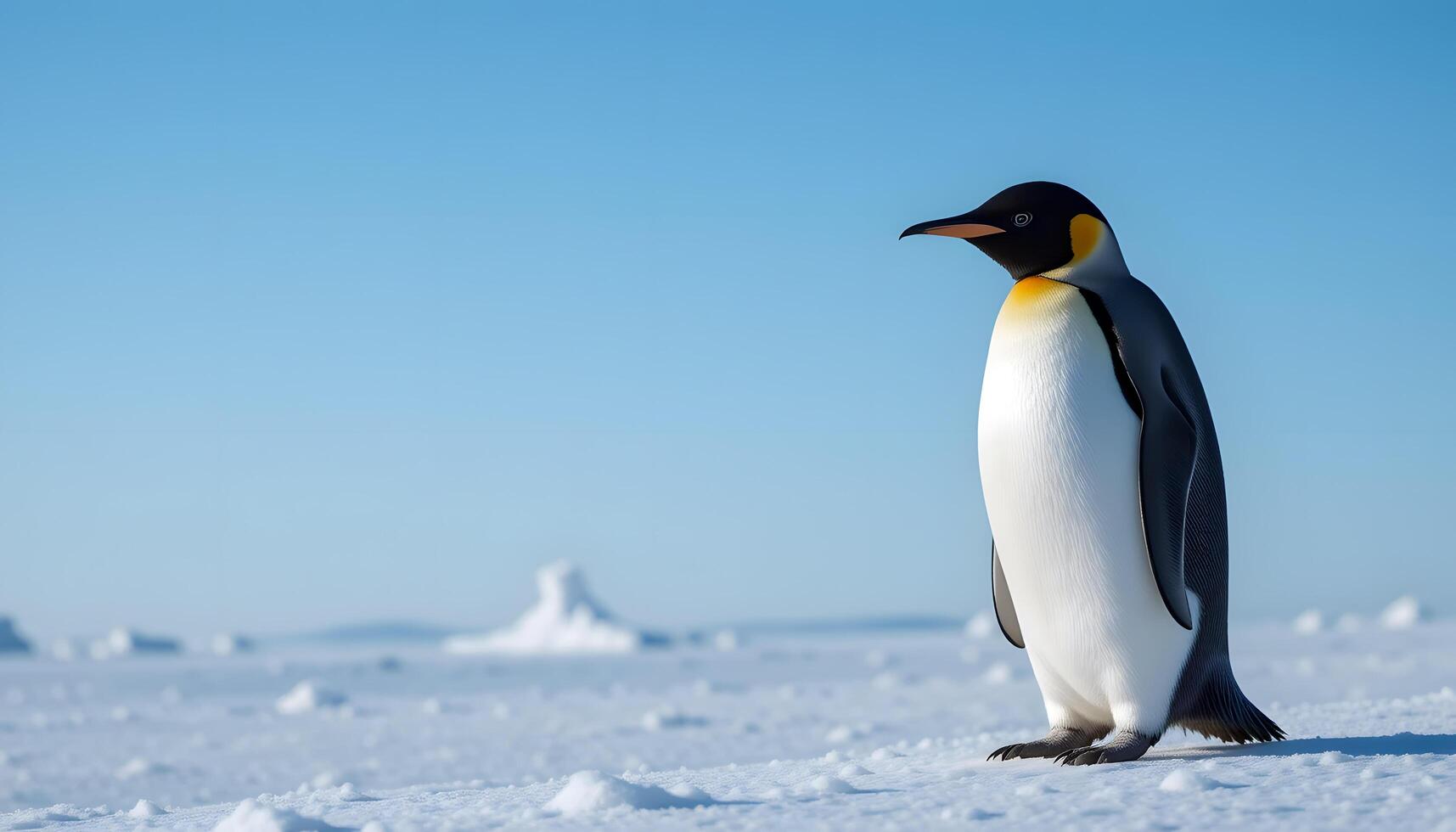 Penguin in Antarctic Snow - Blue Sky and Ice Formations - Captivating Nature Scene photo