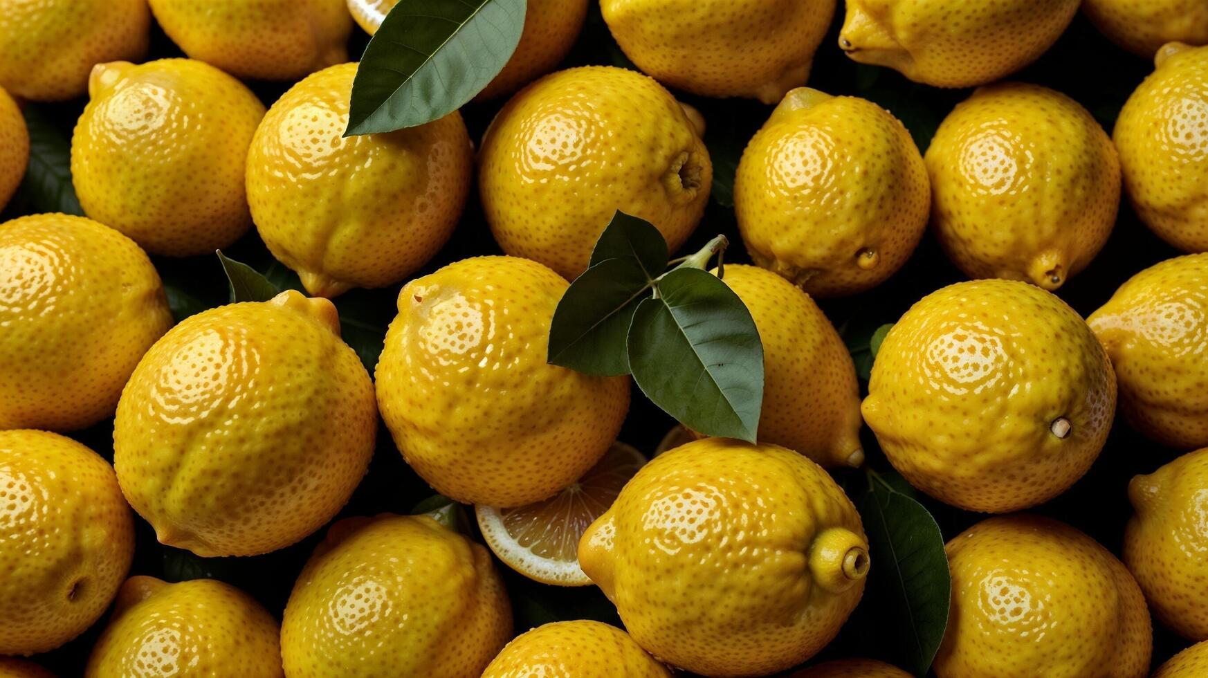 A large pile of lemons with leaves photo