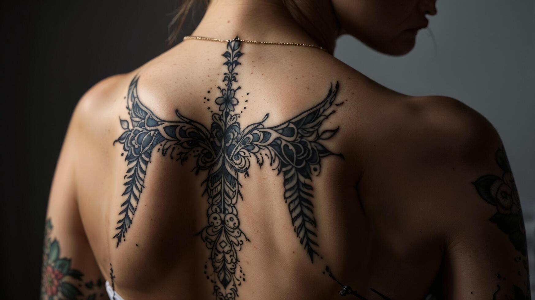 A woman with tattoos on her back photo