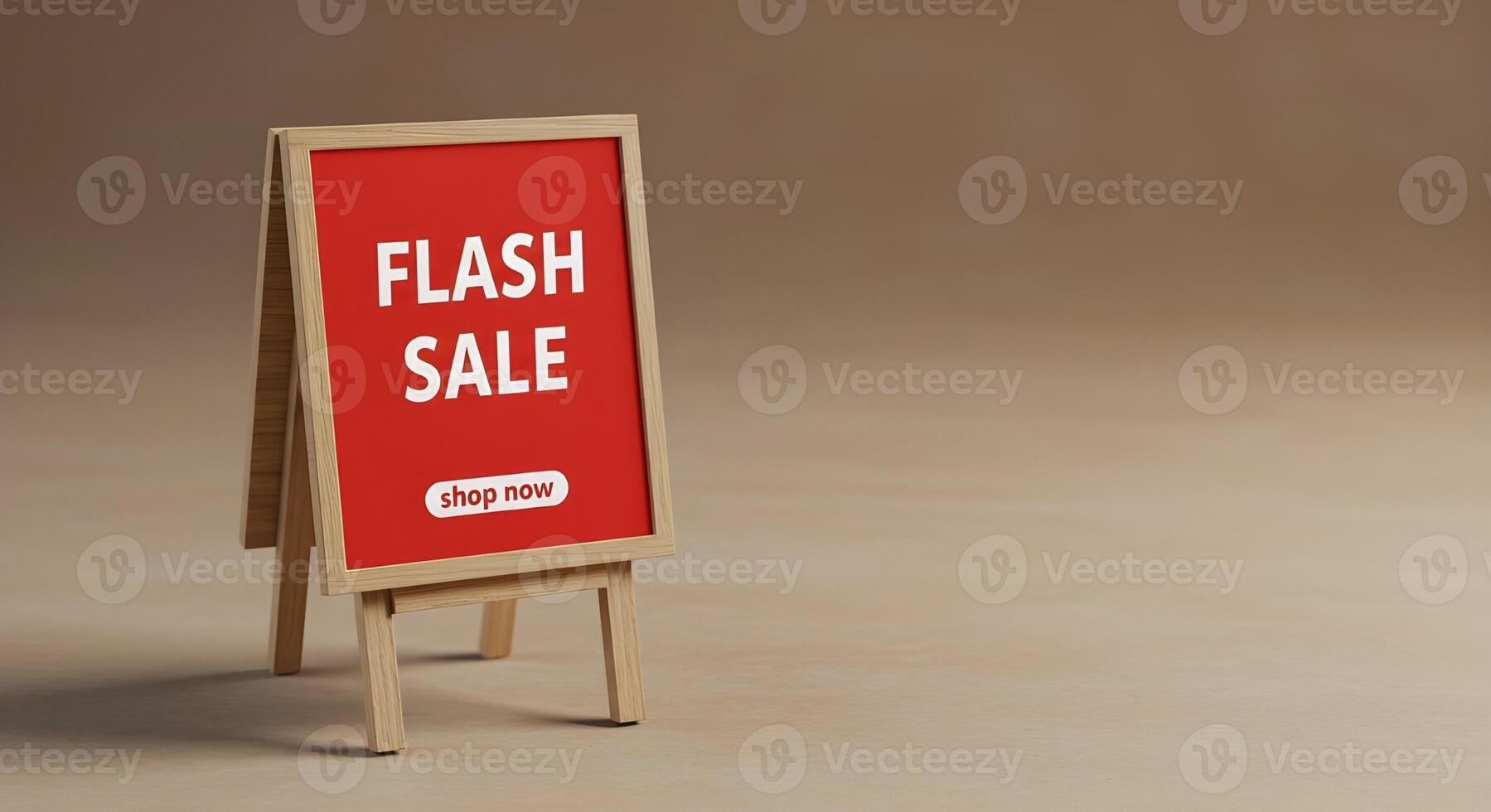 3d render of a red flash sale sign on a wooden easel photo