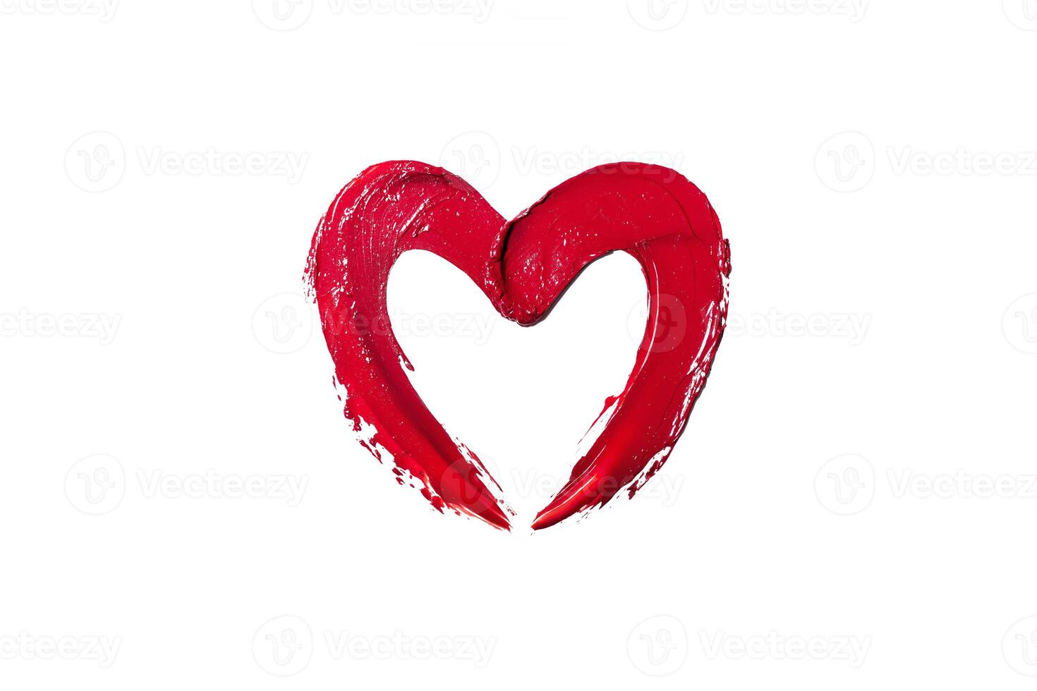 Red heart shaped lipstick line, draw a heart with red lipstick isolated on white background Cosmetic product swatch photo