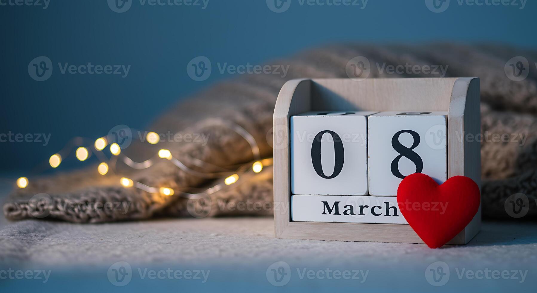 Valentine's day calendar with red heart and 8th of march photo