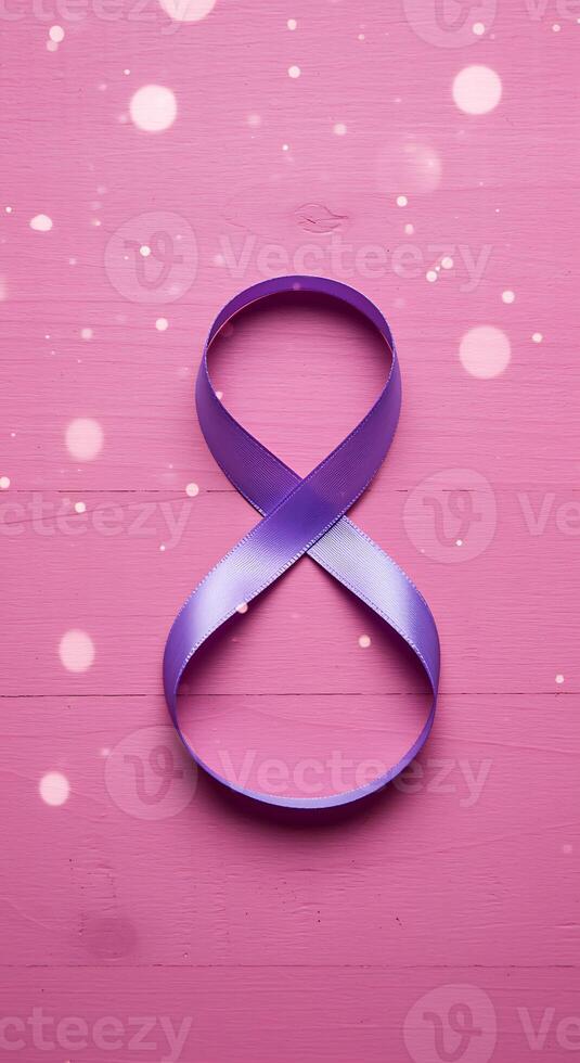 A purple ribbon with the number 8 on it photo