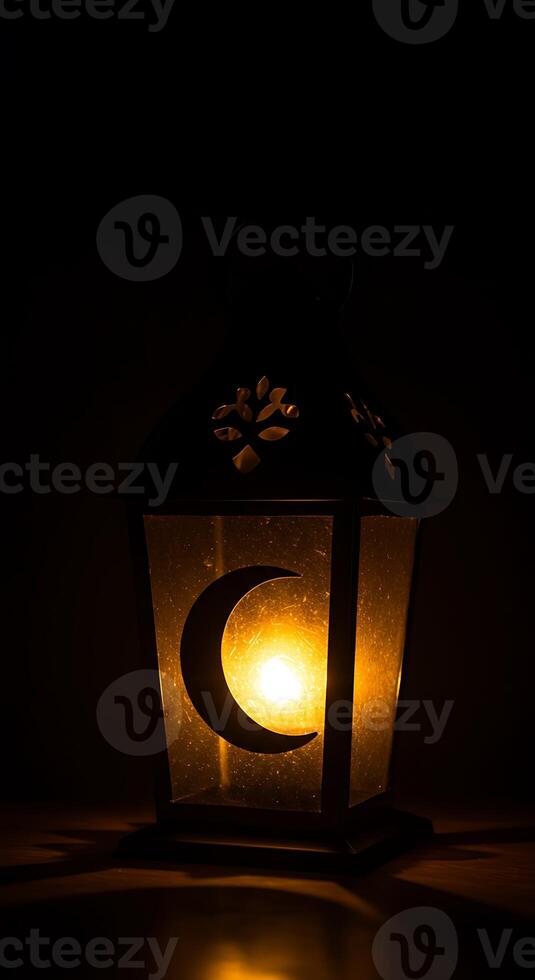 A lantern with a crescent on it photo