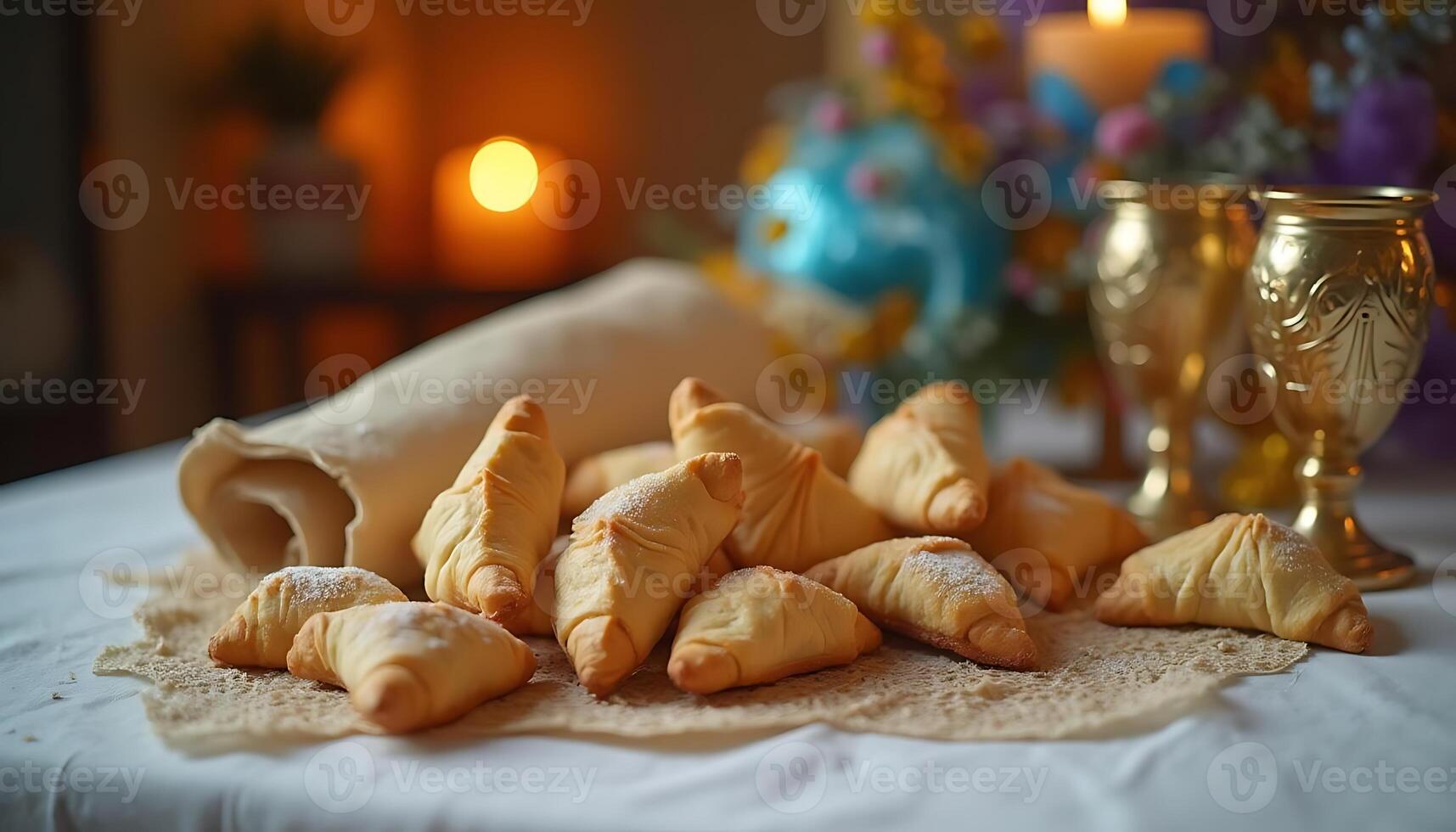A table with some pastries and candles photo