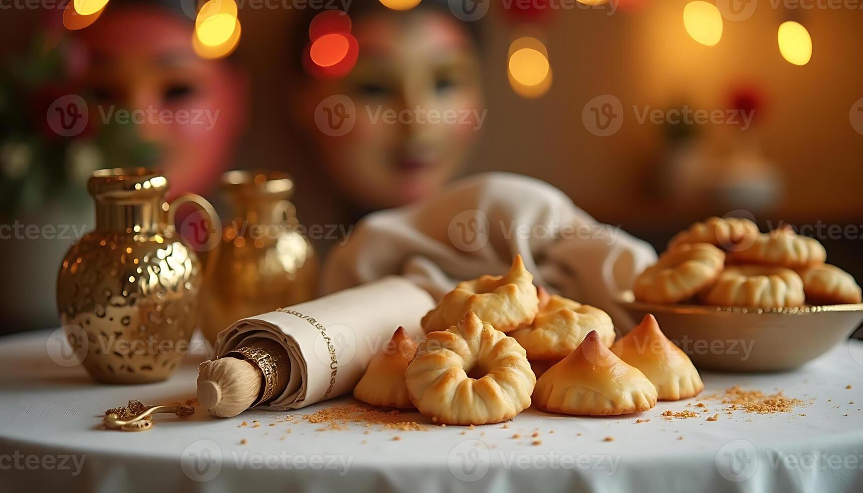 A table with some pastries and a candle photo