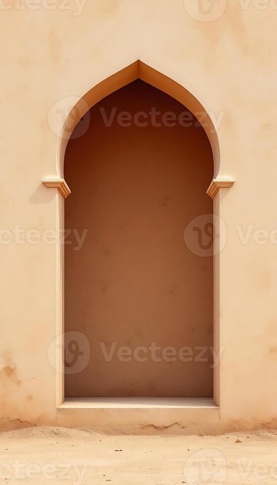 An arched window in a desert building photo