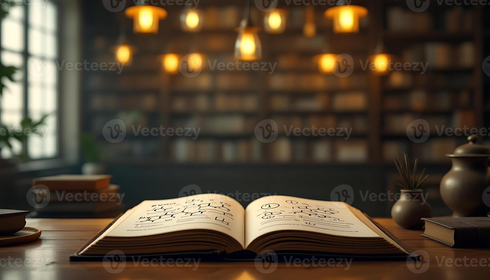 Open Book in a Cozy Library Setting photo