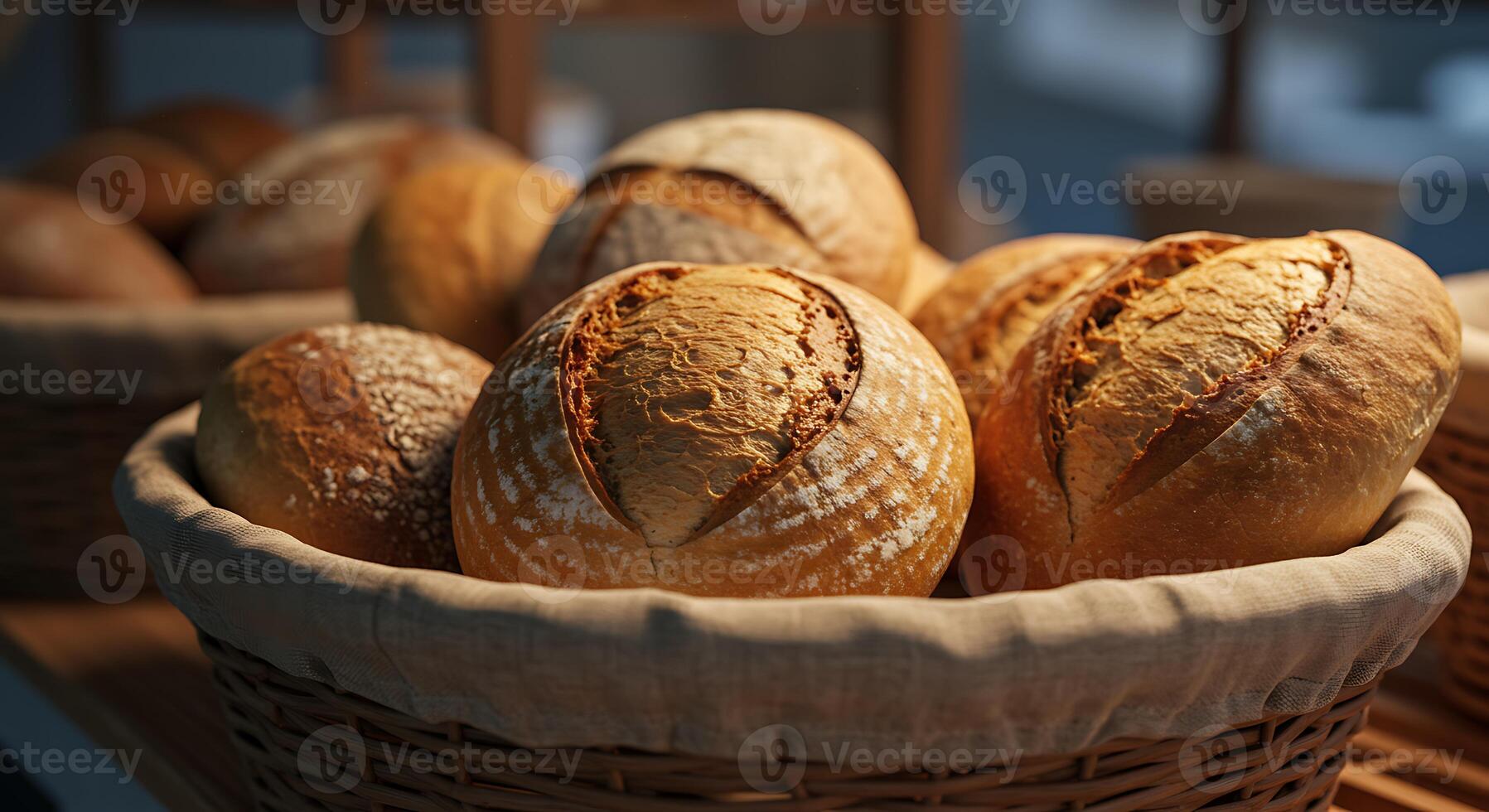 Bread in basket on display in bakery photo