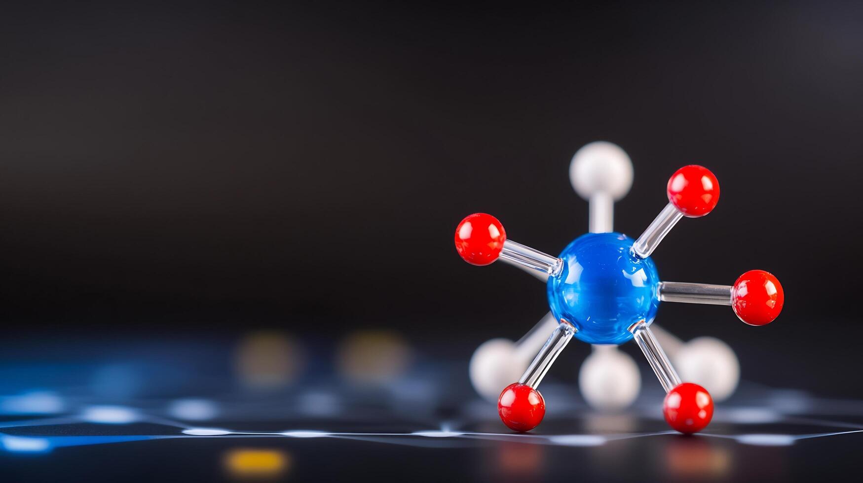A model of a molecule with red and blue spheres photo