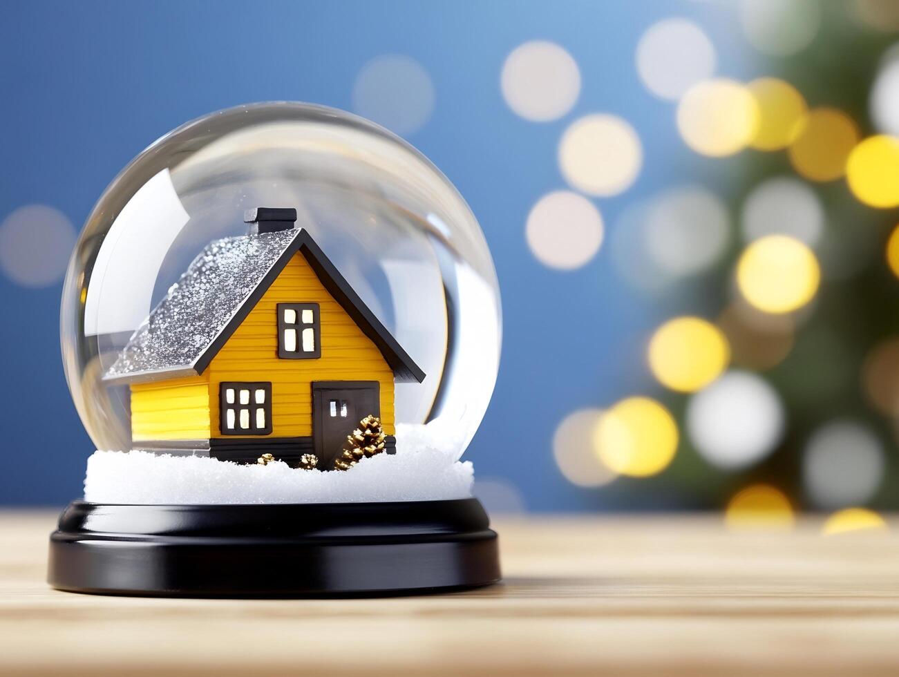 A snow globe with a house inside photo