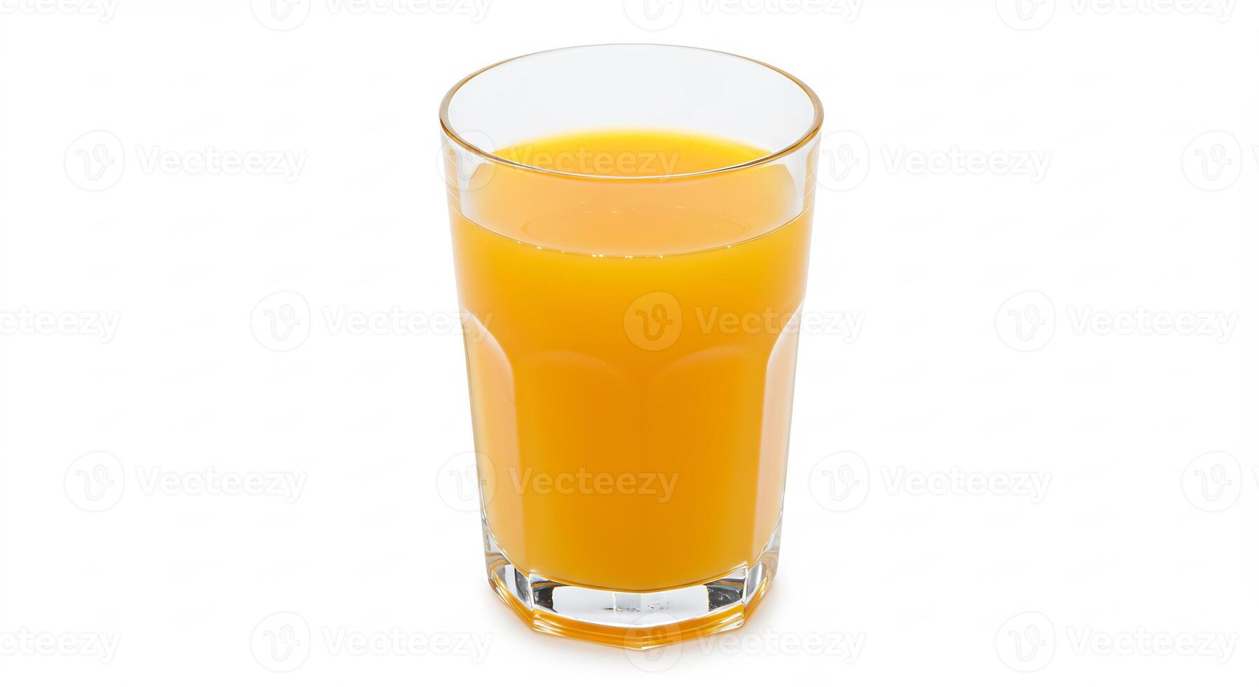 An orange juice glass is shown on a white background photo