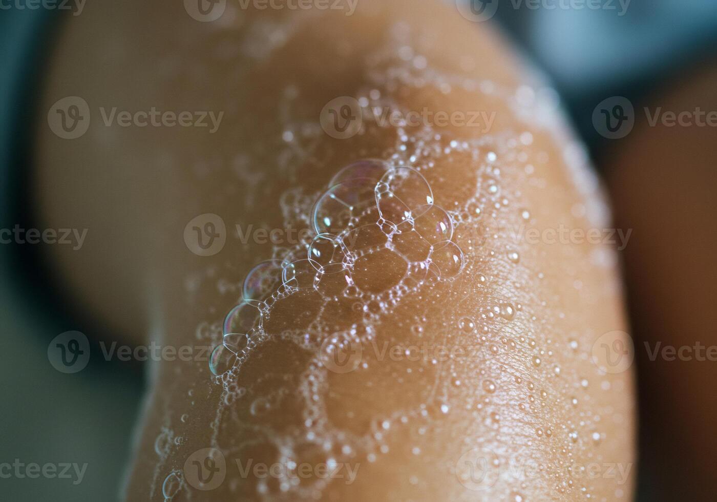 A close up of a person's knee with soap bubbles photo