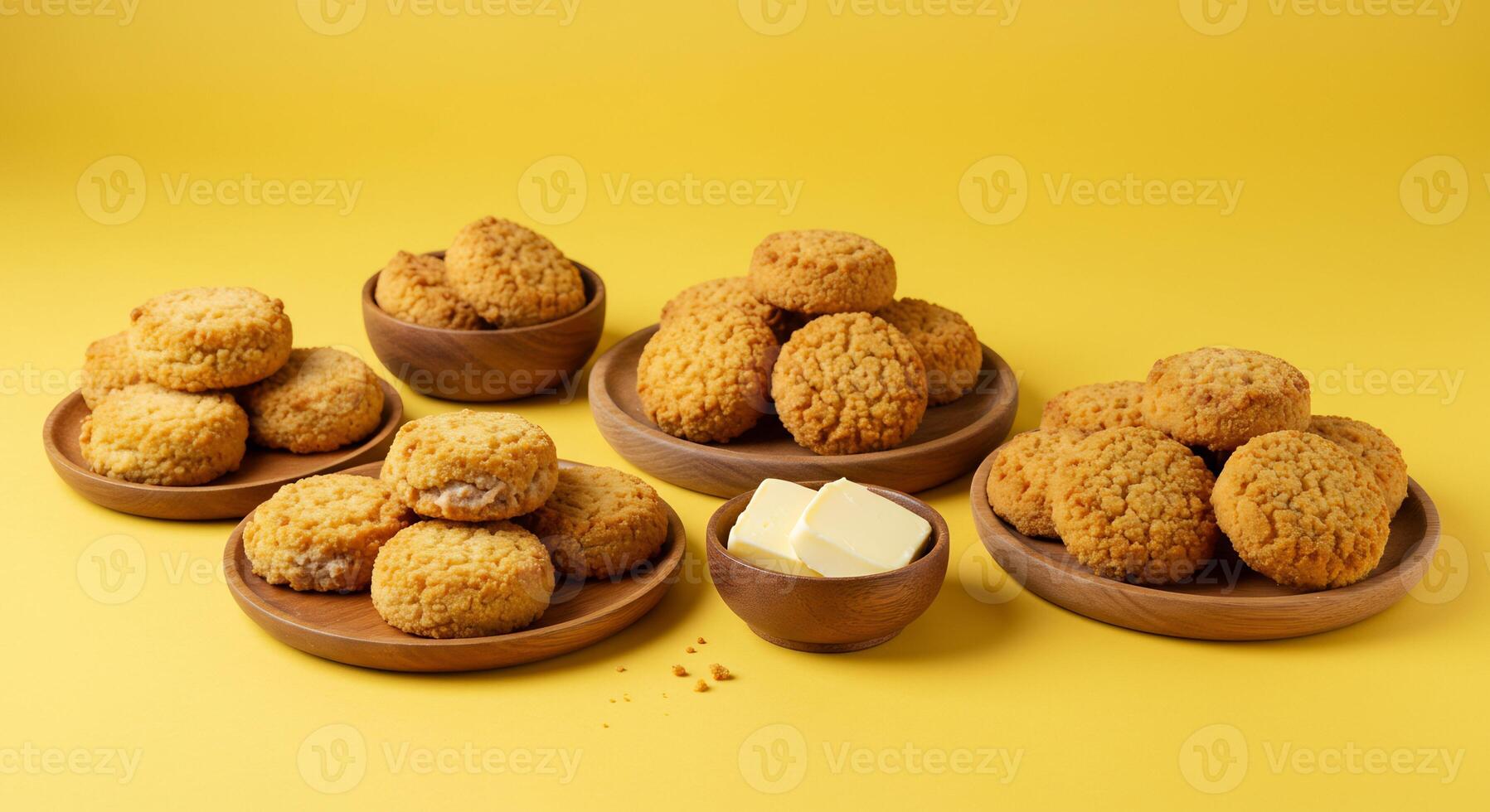 A group of biscuits on a yellow background photo