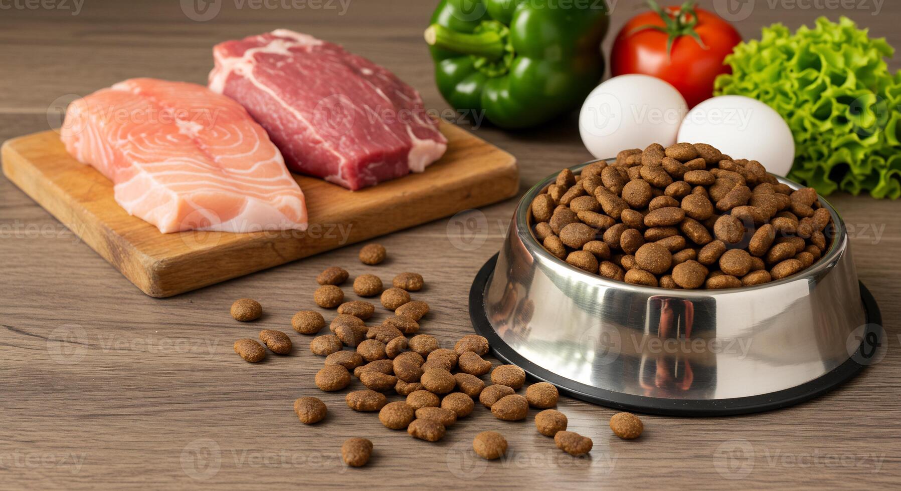 A bowl of food with meat, vegetables and eggs photo
