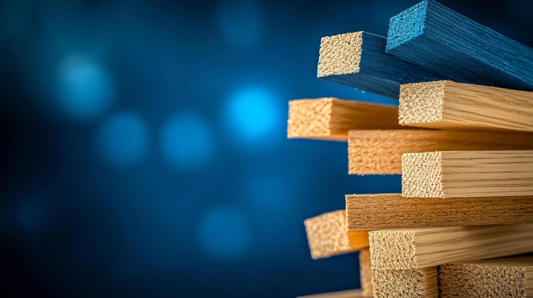 A stack of wooden blocks on a blue background photo