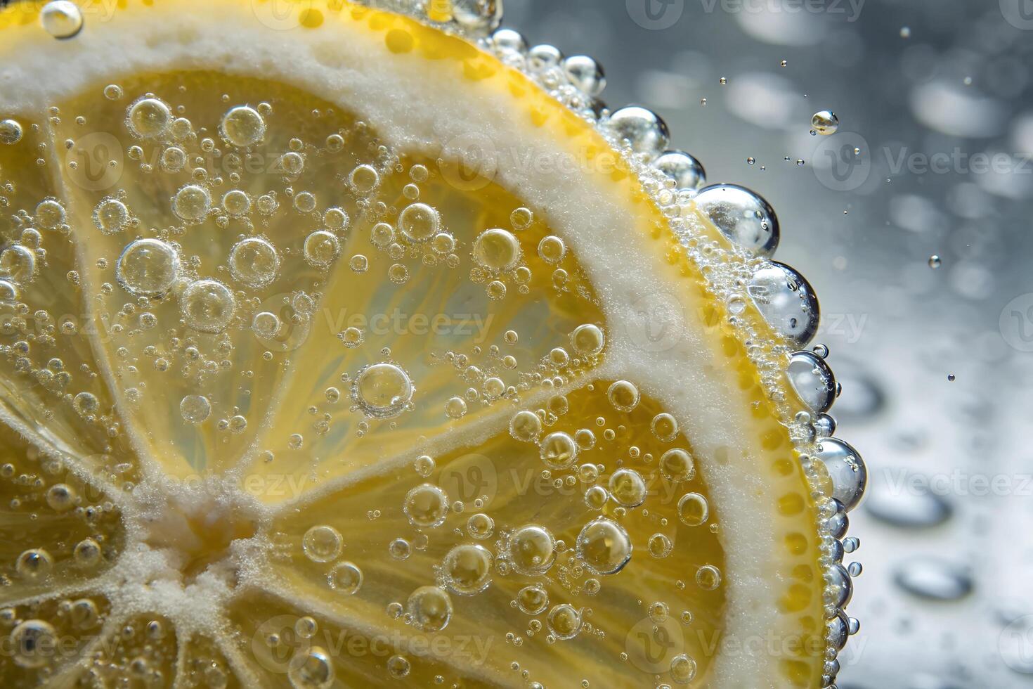 lemon covered with bubbles in sparkling water photo